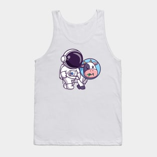 Cute Astronaut With Cow Astronaut Cartoon Tank Top